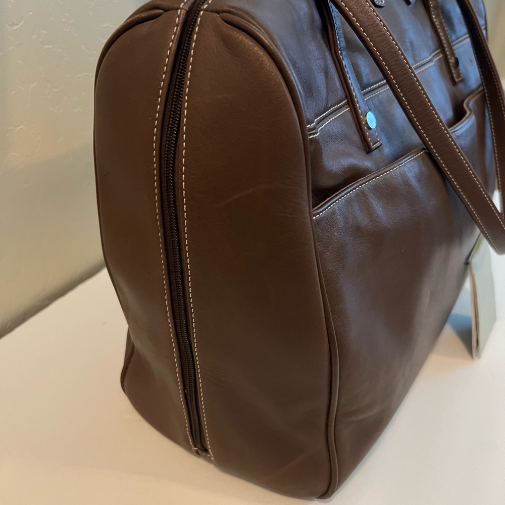 Levenger Dark Brown Leather Duffel Bag - Picture 9 of 15
